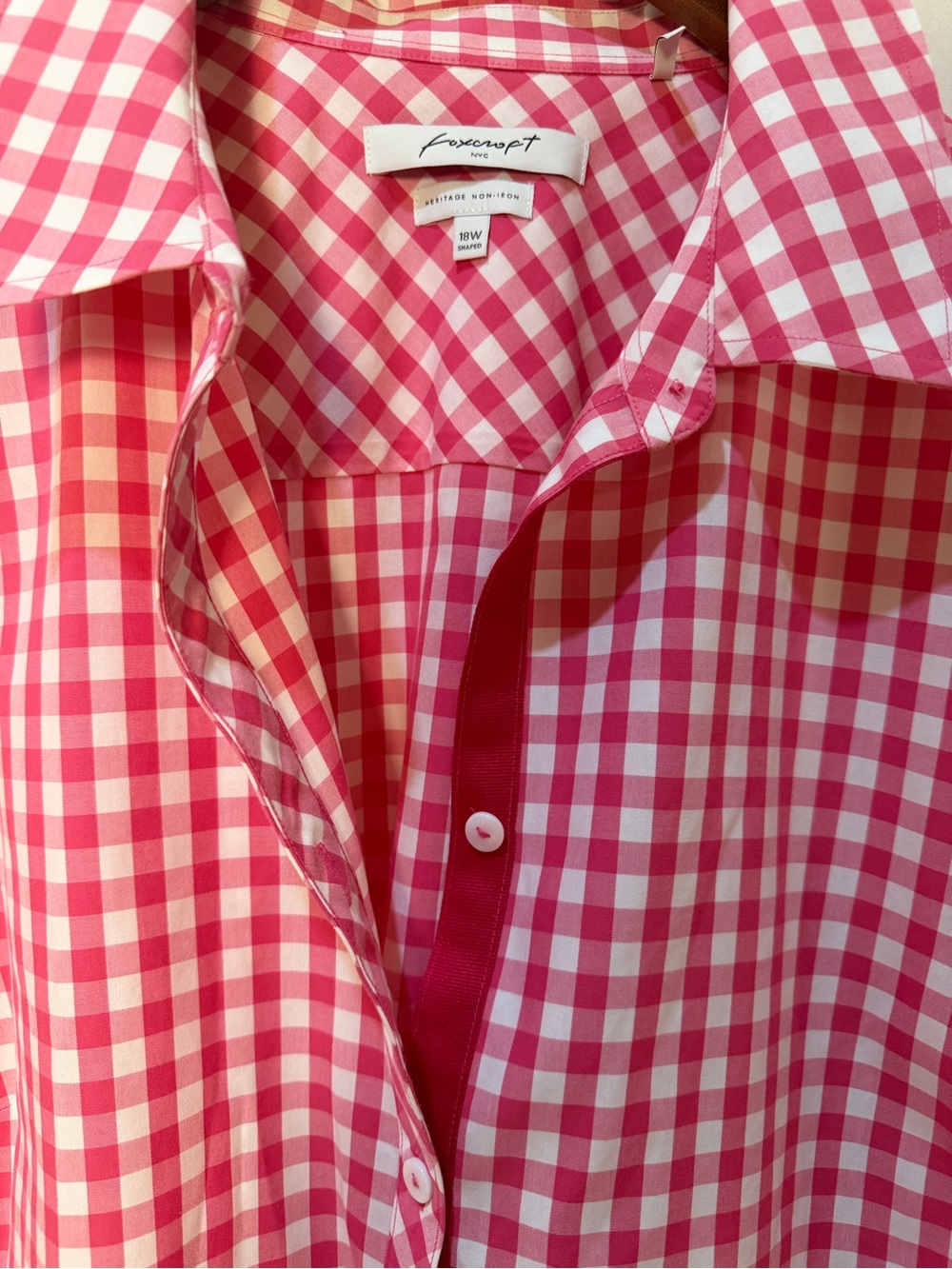 Foxcroft NYC Heritage Non Iron Pink and White Gingham Button-Down Shirt Top- 18W - Picture 3 of 12